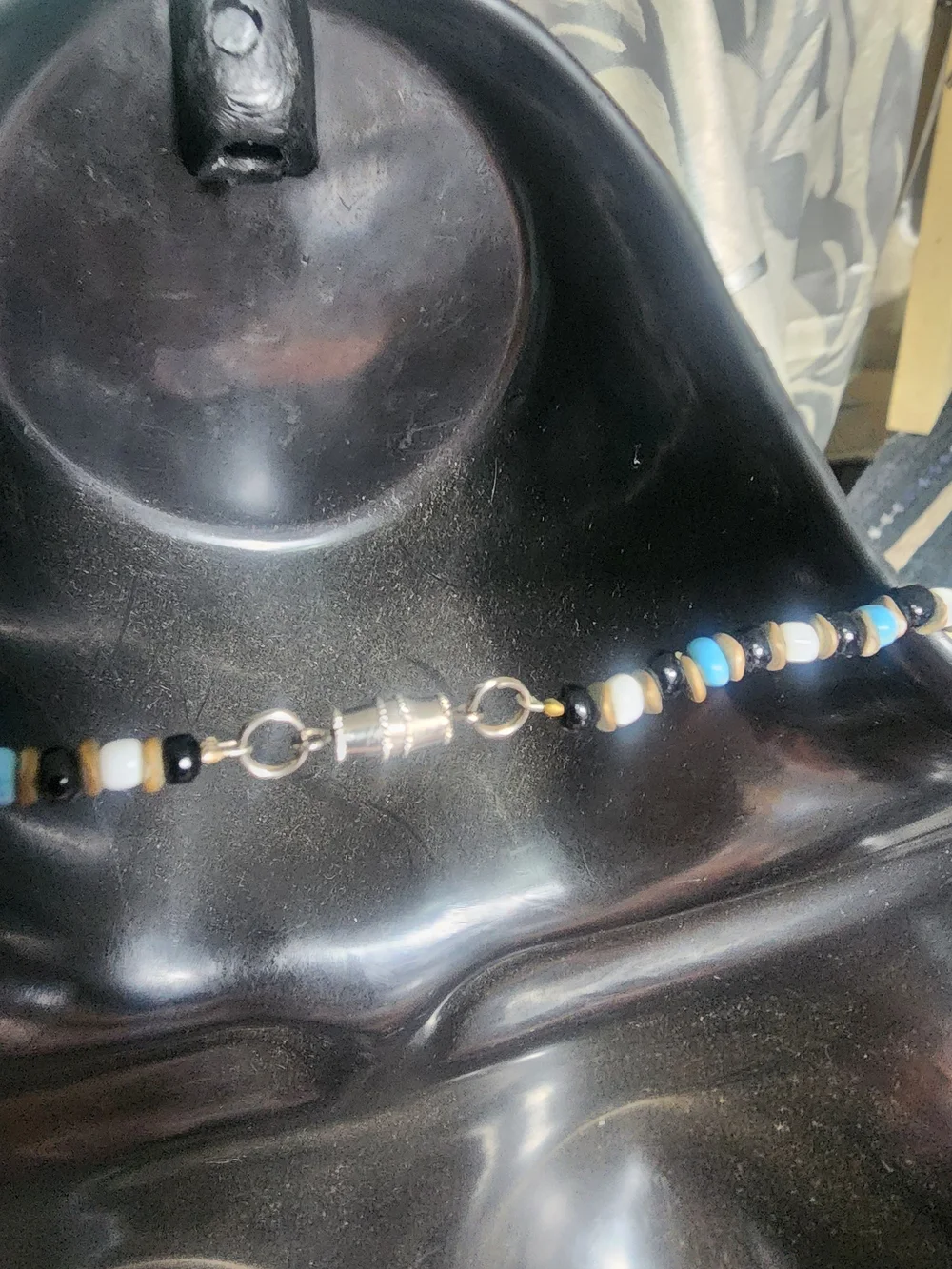 Beaded Men's Necklace in Blue and Cream - Stylish Grooming Accessory